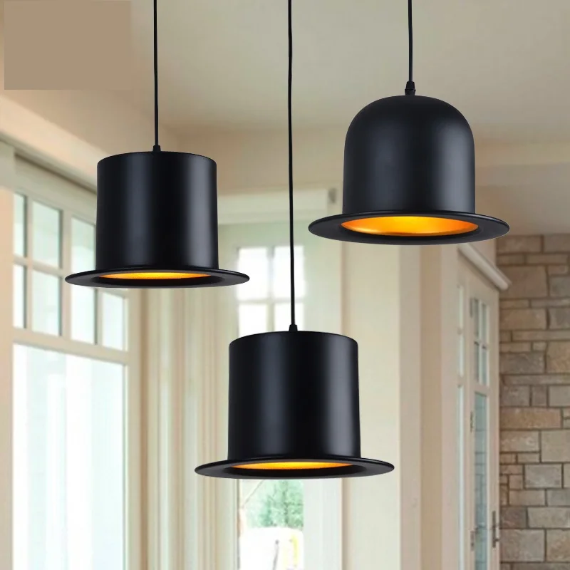 American Simple Hat Chandelier Creative Chandelier Black Luminaire ...