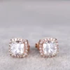 2018 New design 7mm Moissanite Rose Gold 14k18k Halo Cushion Cut Stud Earrings