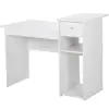 Modern White Computer Desk with Drawers and Printer Shelves Study Writing Table Workstation for Small Space Home Office Wood