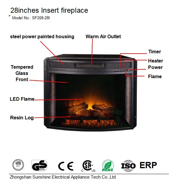 28 Inch Insert Led Flame Heater Electric Fireplace Remote Control