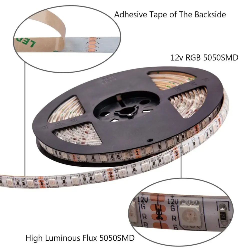SMD 5050 Waterproof 5M 300leds RGB Color Changing Flexible LED strip Lights with12V 5A Power Supply kit