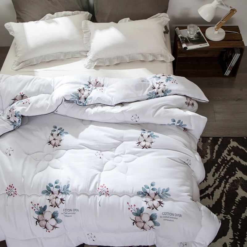 Printed 100 Cotton Comforter Fabric Filling Whole Feather Silk Custom