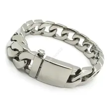 Guarantee 100% 12mm Silver Bracelet Bangles Polish Men Biker Chain Stainless Steel