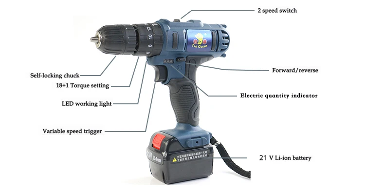 21 Volt Li Ion Industry Hammer Electric Cordless Rechargeable Drill ...