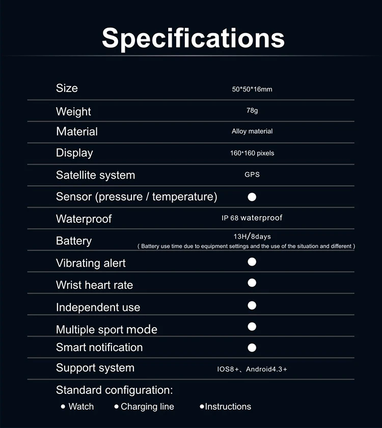 IP68 Waterproof 500mah New Product Swimming Sport Watch Fitness Tracker 