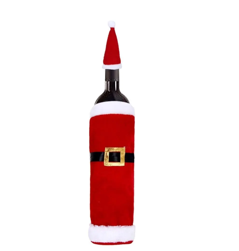 Iuhan Red Wine Bottle Cover Bags Decoration Home Party Santa Claus Christmas