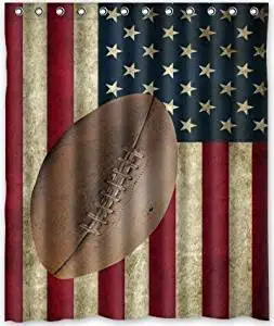 Vintage Shower Curtain American Flag Football Print for Bathroom