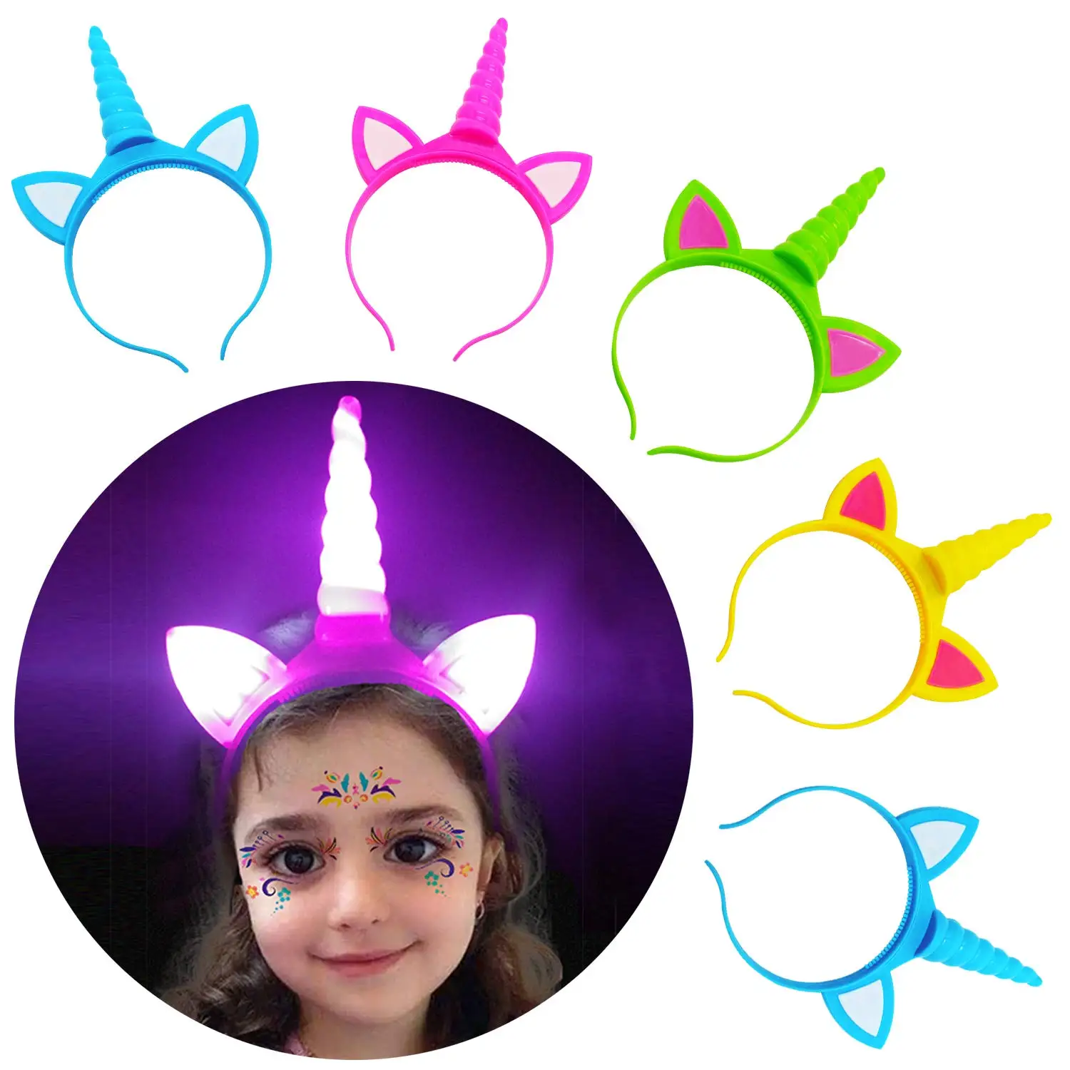 Childr... LED Unicorn Headband With Eyelashes And Face Jewelry Set for Toddlers 