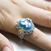 White Mens Blue Diamond Eagle Ring Oval Bird Band Fashion Round Cluster Style Fancy,Eagle Ring For Men