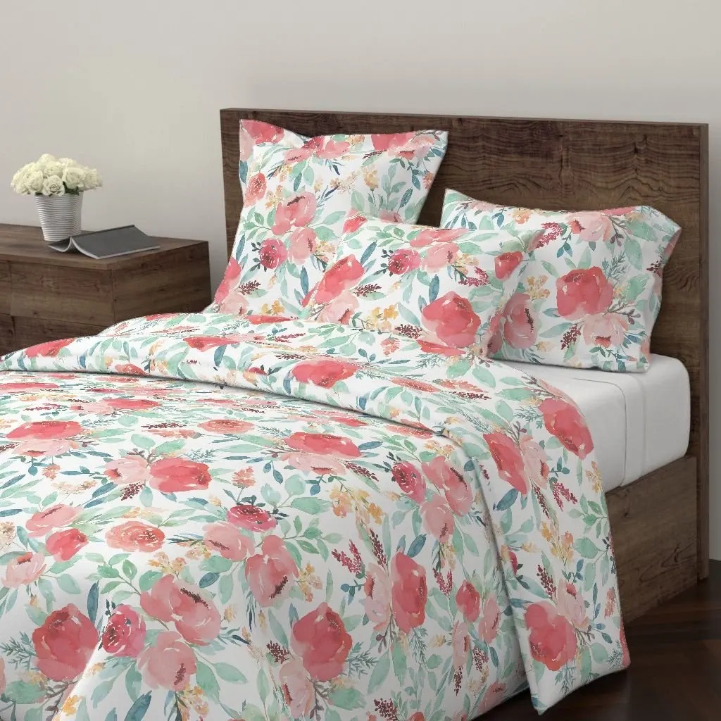 Roostery Watercolor Duvet Cover Flower Floral Pretty Girl by Taylor Bates Creative 100% Cotton King Duvet Cover