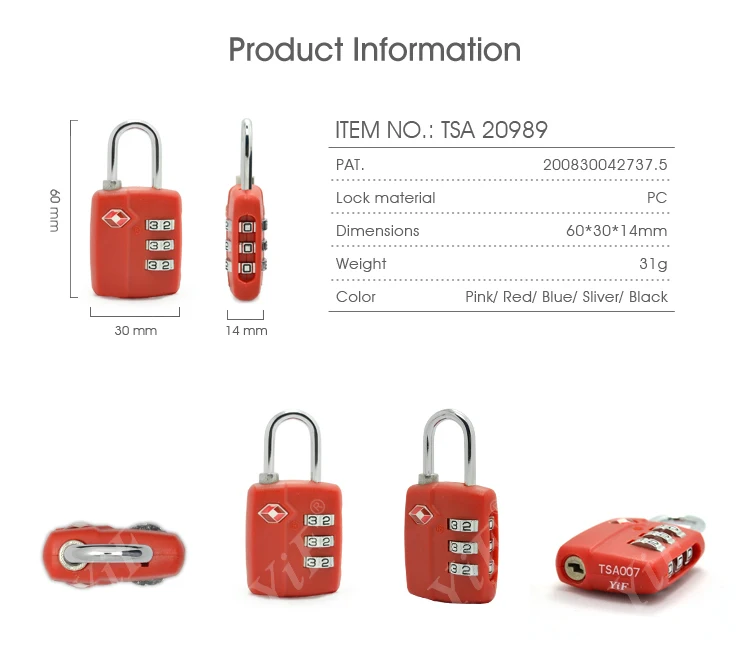 Cadenas à Combinaison Federal TSA 3 Chiffres – Noir – Modèle 7400 – Neuf