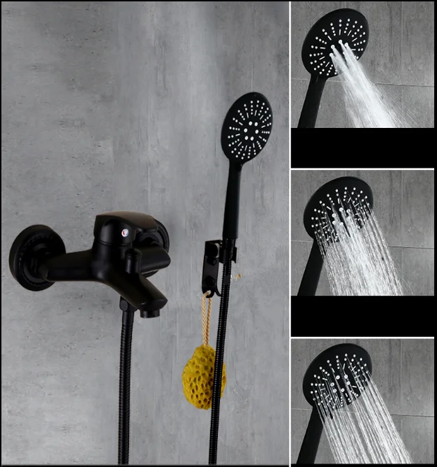 Black Shower Mixer Bathtub Faucet Bathroom Shower Adjustable Slide Bar