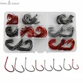 160pcs 7381 High Carbon Steel Fishing Hooks Black Red Sport Circle Bait Fishhooks Set With Box