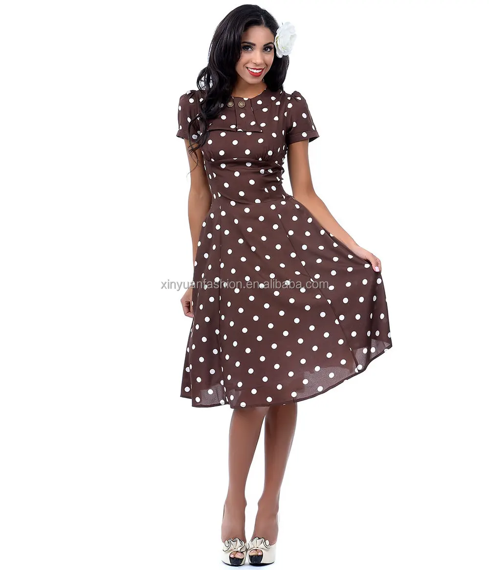 brown dress with white polka dots
