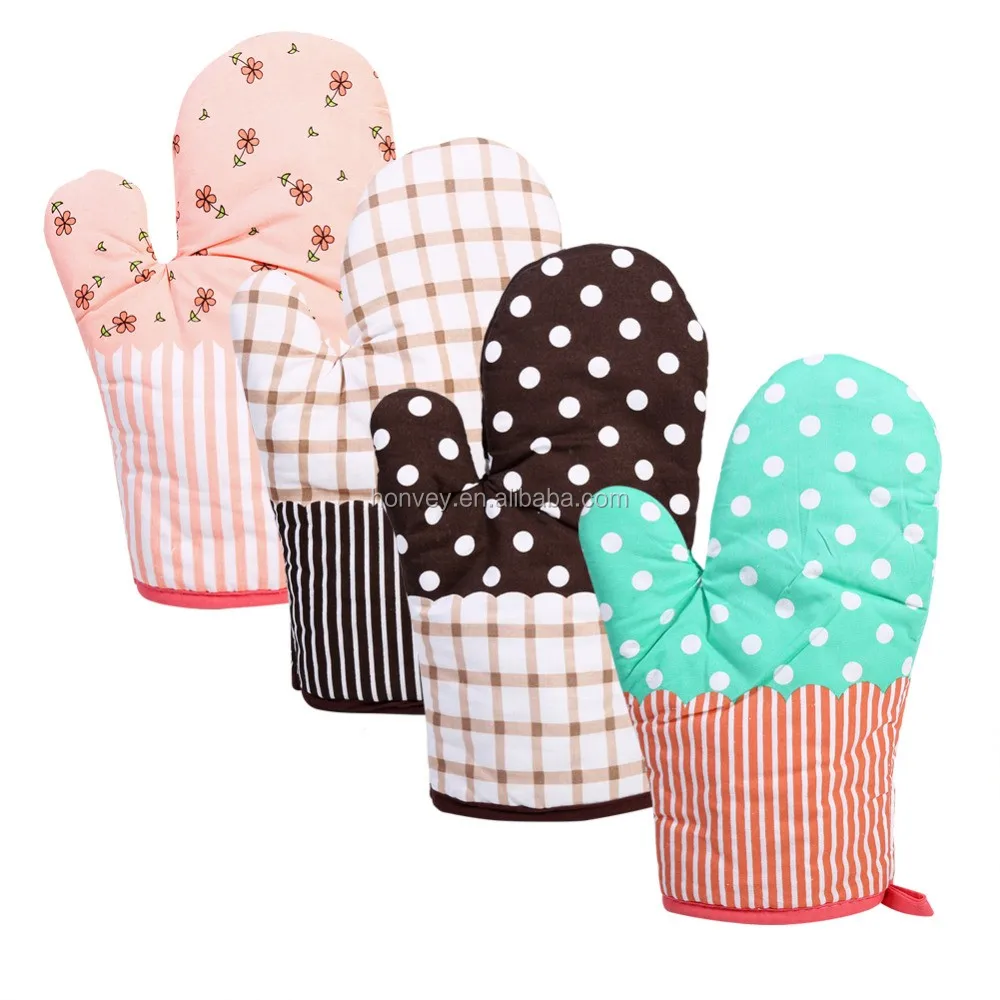 Oven Mitt Cotton Cute Kitchen Cooking Microwave Oven Mitts Non-slip ...