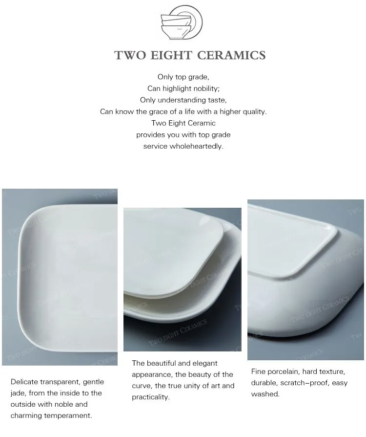 crockery china housewares ceramic platters factory round trim rectangle porcelain plate Eco-Friendly fancy hotel & restaurant