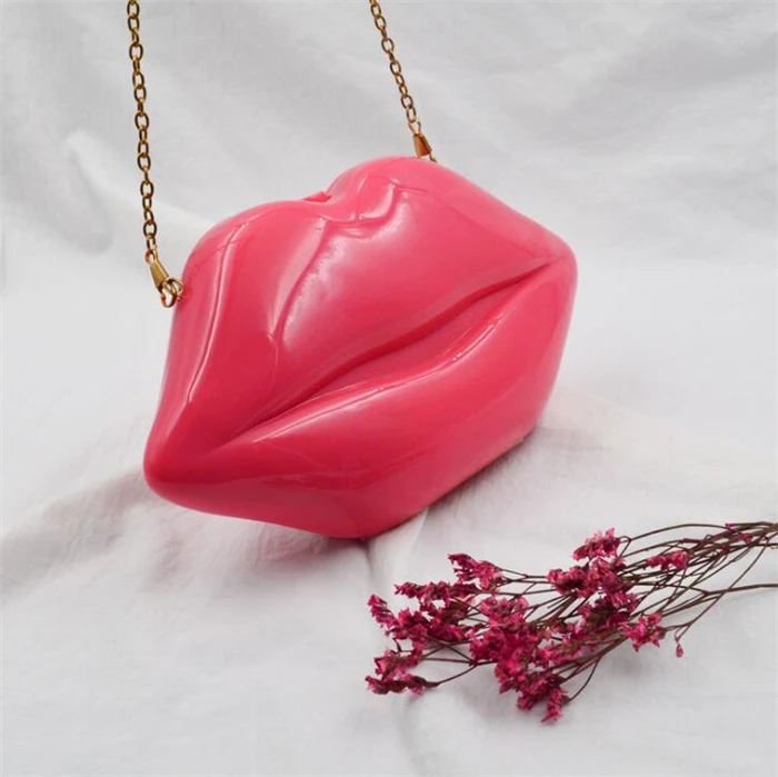 Fashion Sexy Red Lip Mouth Shaped Acrylic Clutch Purse For Wedding