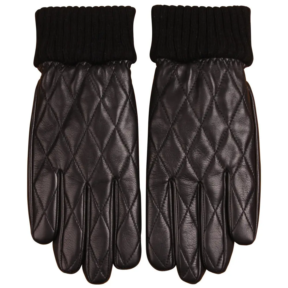 Fashion quilted leather knit cuff mens leather gloves