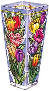 Buy Amia 10 Inch Tall Hand Painted Glass Vase Featuring Magnolias