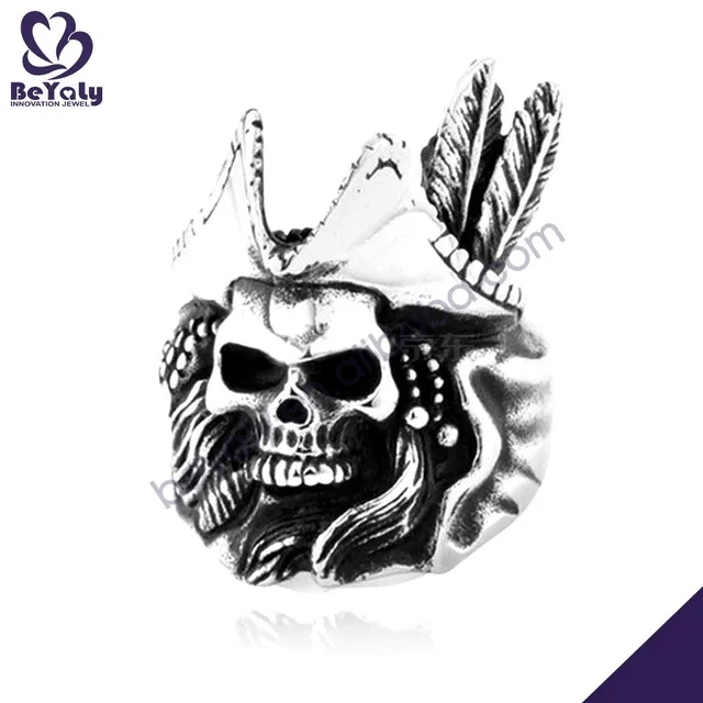 Fresh america punk stainless steel mens skull head rings