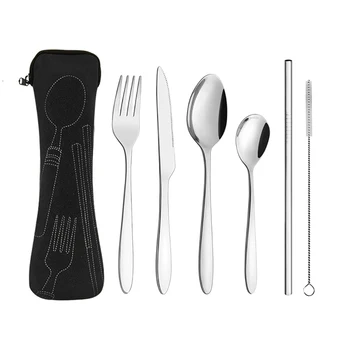 Stainless Steel Portable Travel Cutlery Set In Case And Pouch 7 Pieces ...