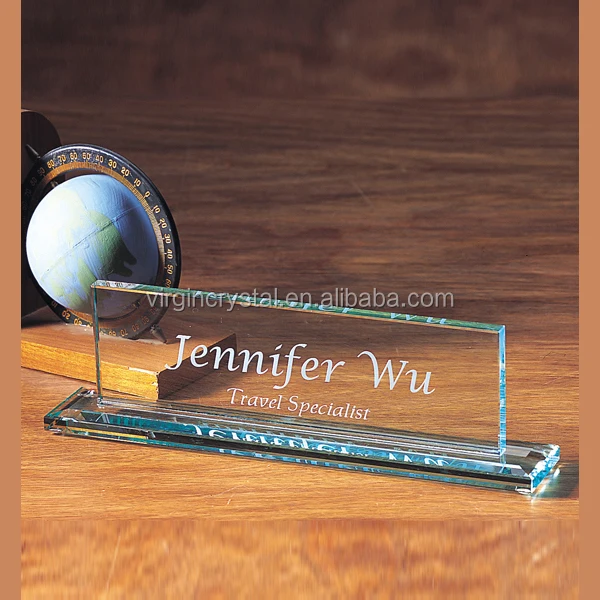 Wholesale Custom Made Engraved Crystal Office Desk Name Plate For