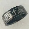 Classic Stainless Steel Old Vintage Fashion Black Plating Lasered Bible Sript Cross Letters Wide Band Ring