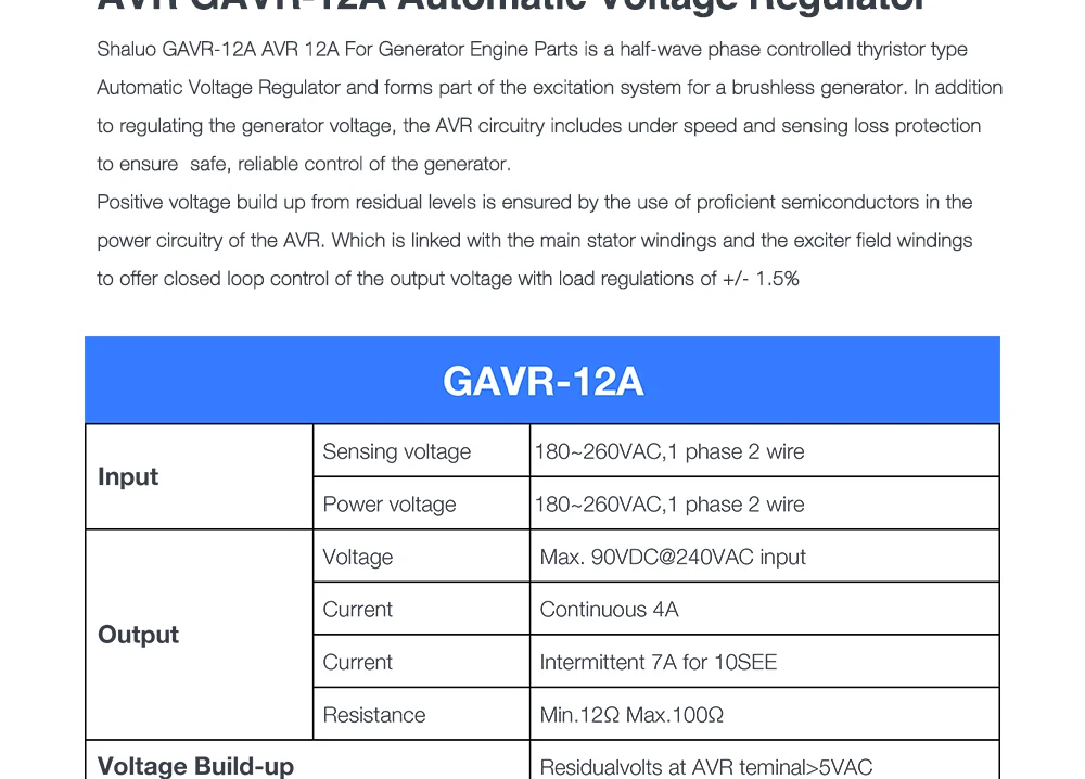 Generador diésel, placa electrónica integrada, diagrama de circuito estabilizador, regulador de voltaje automático avr GAVR 12A