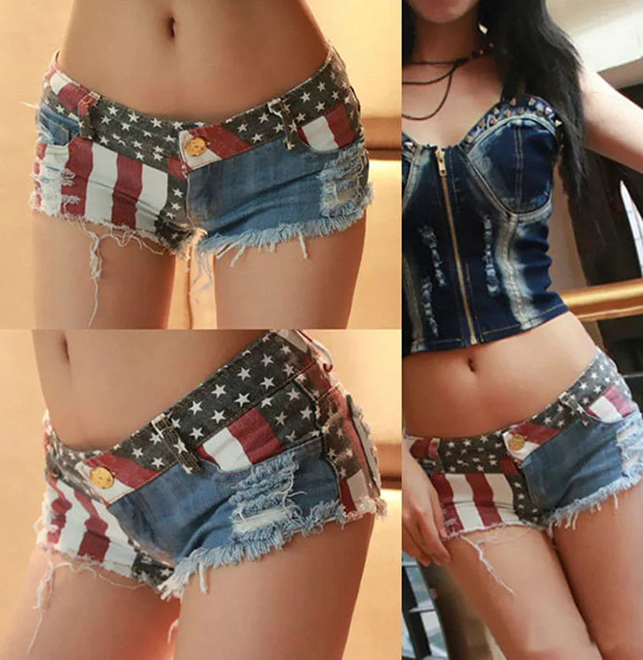 Ladies Short Jeans Pants Lsexy American Us Flag Mini Women Short Jeans
