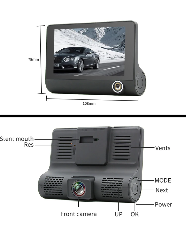New Three Triple Lens Hd Video Recorder Dash Cam Car Front View Camera