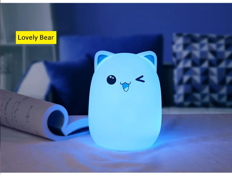 Cute bear animal shaped night light for children led silicone lamp With color changing and rechageable battery
