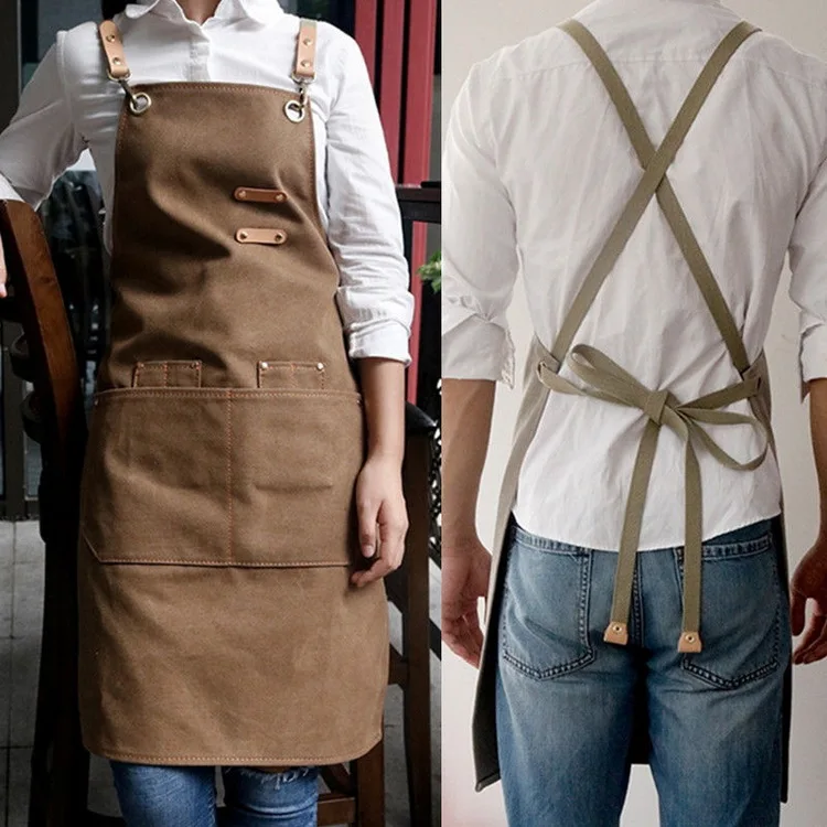 Gray Khaki Canvas Apron Barber Florist Gardening Tool Apron Barista Bartender Chef Work Wear