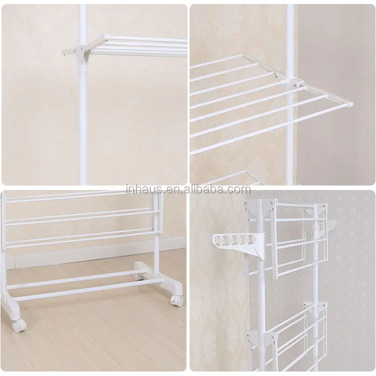 Living Room Wall Mounted Folding Clothes 3 Tier Lift Laundry Drying