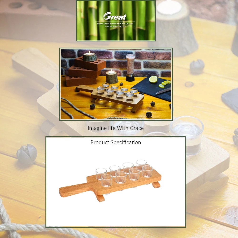 Bamboo Serving Taste Paddle Set Of 8,Wooden Thick Base,Barware,Whisky