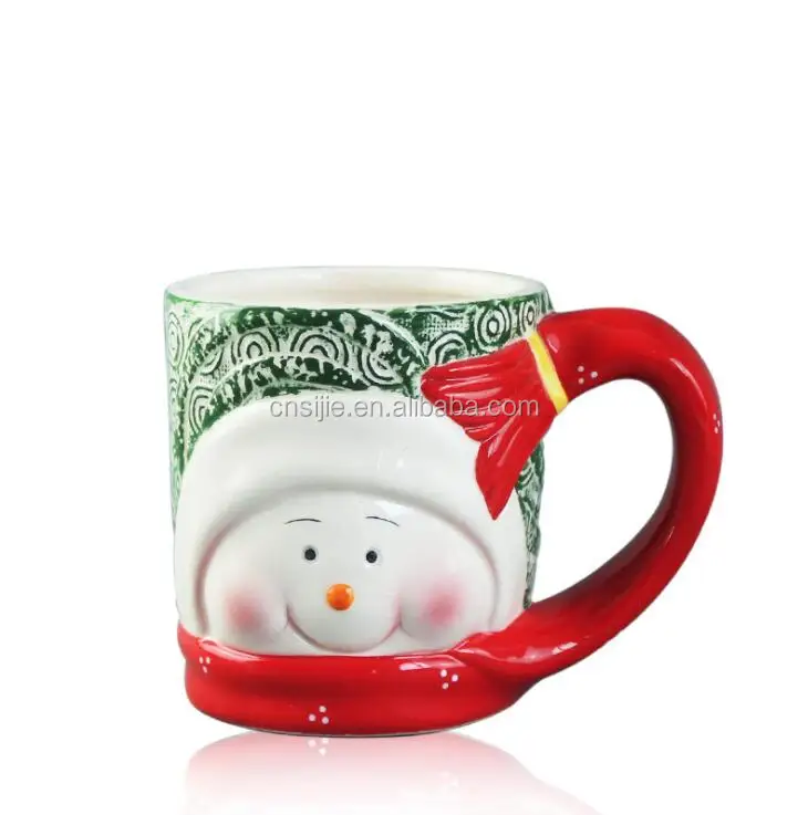 Cute Cartoon 3D Ceramic Embossed Christmas Santa Claus Snowman Mugs