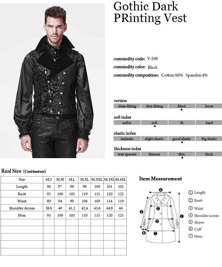 Y-596 PUNK RAVE wholesale PUNK cotton man gothic waistcoat