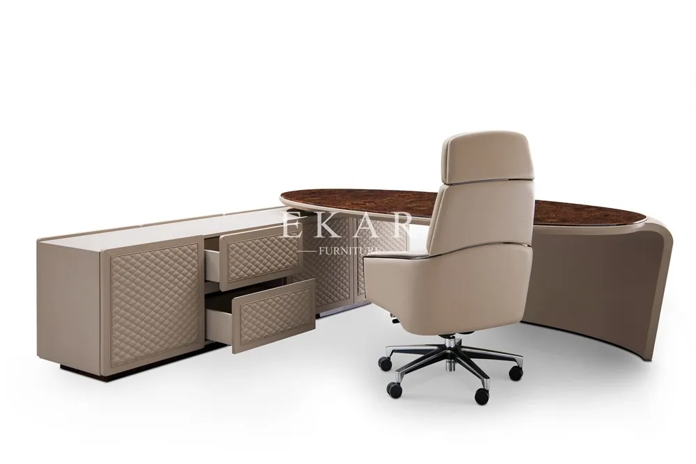 Office Luxury Modern Executive L-shaped Desk High End Leather Office Furniture New Modern Design Wooden Carton+foam+wooden Frame details