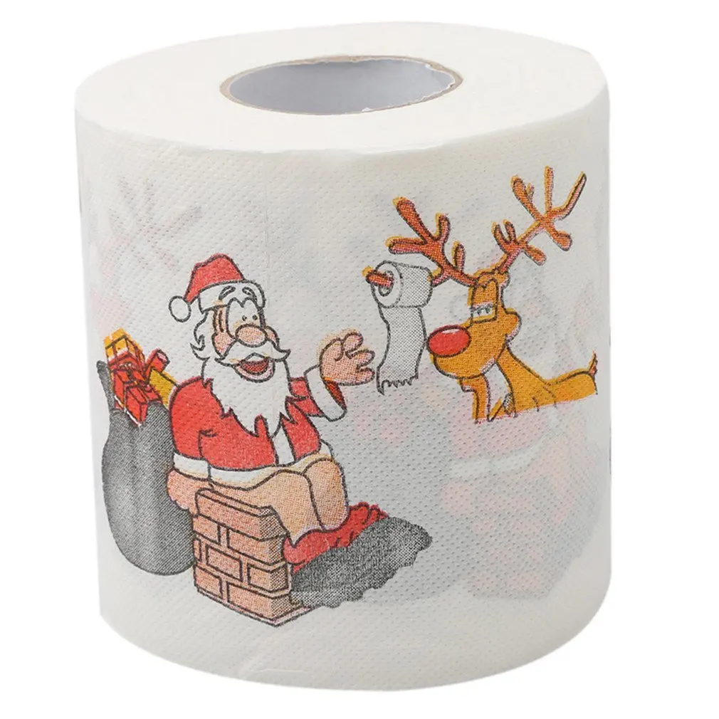 TraveT Home Household Supplies Colorful Santa + Reindeer Pattern Roll Toilet Paper, Toilet Roll Paper, Living Room Decor