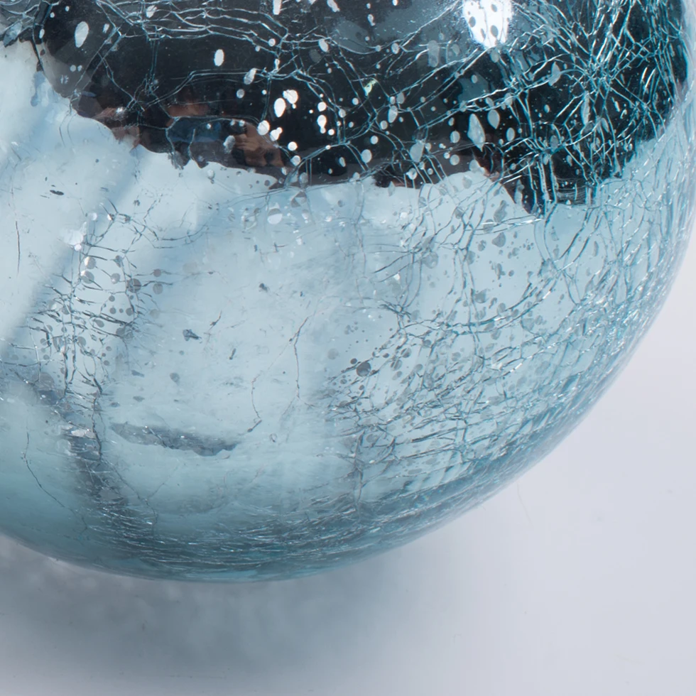 工厂供应现代电镀冰裂纹圆形蓝色玻璃花瓶与定制尺寸