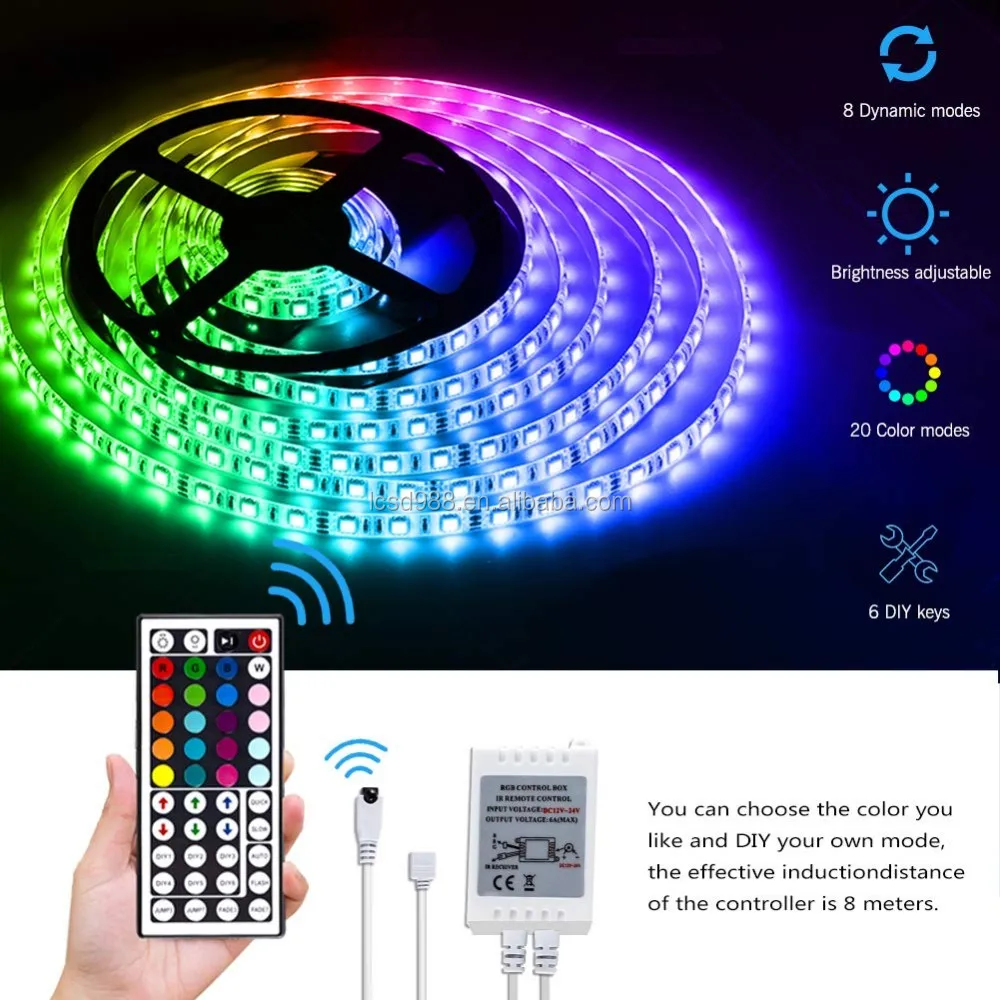 12v 5m 300leds Color Changing Waterproof 5050 Rgb Led Light Strip Kit ...