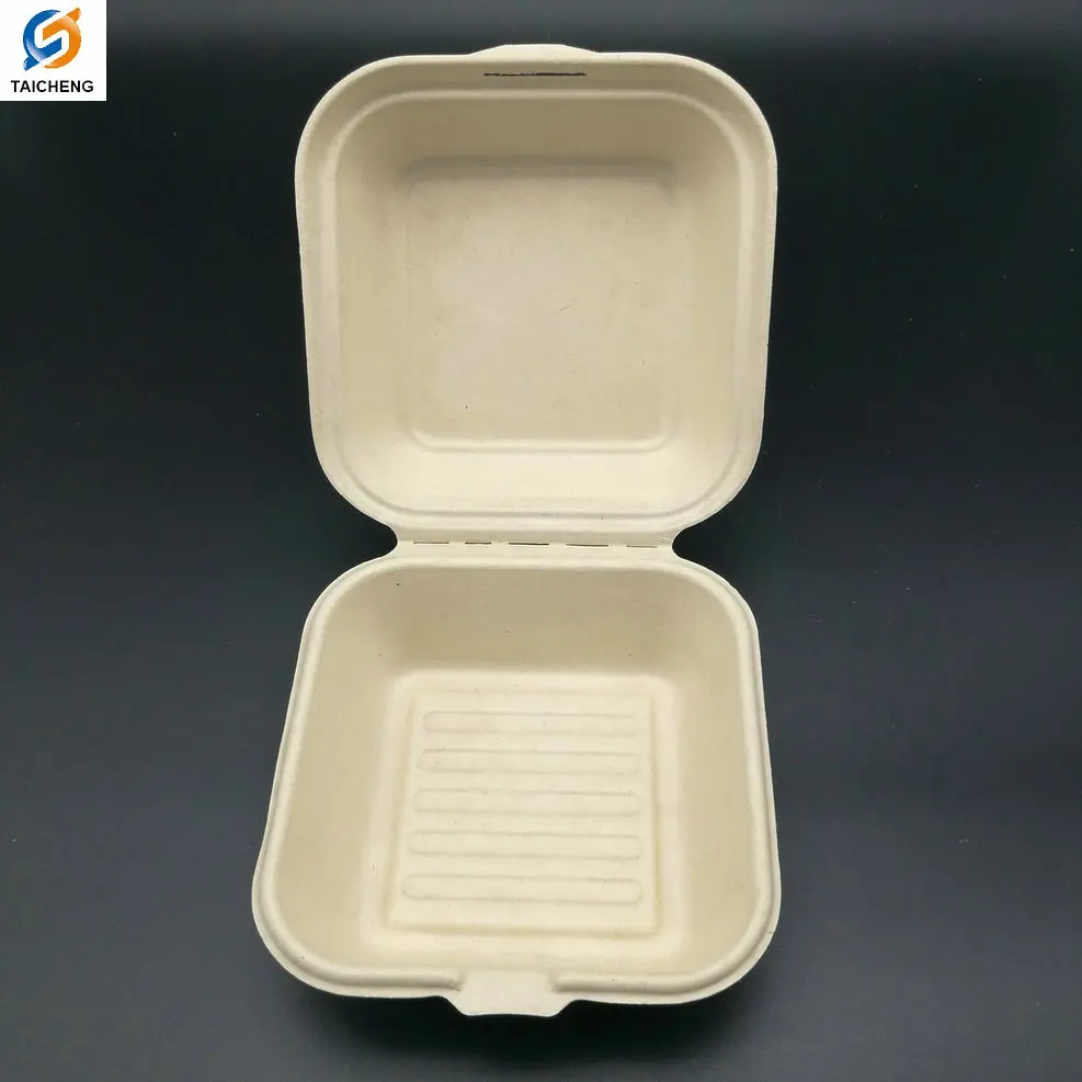 Biodegradable Sugarcane Wheat Pulp Food Packaging 450ml Hamburger Box ...