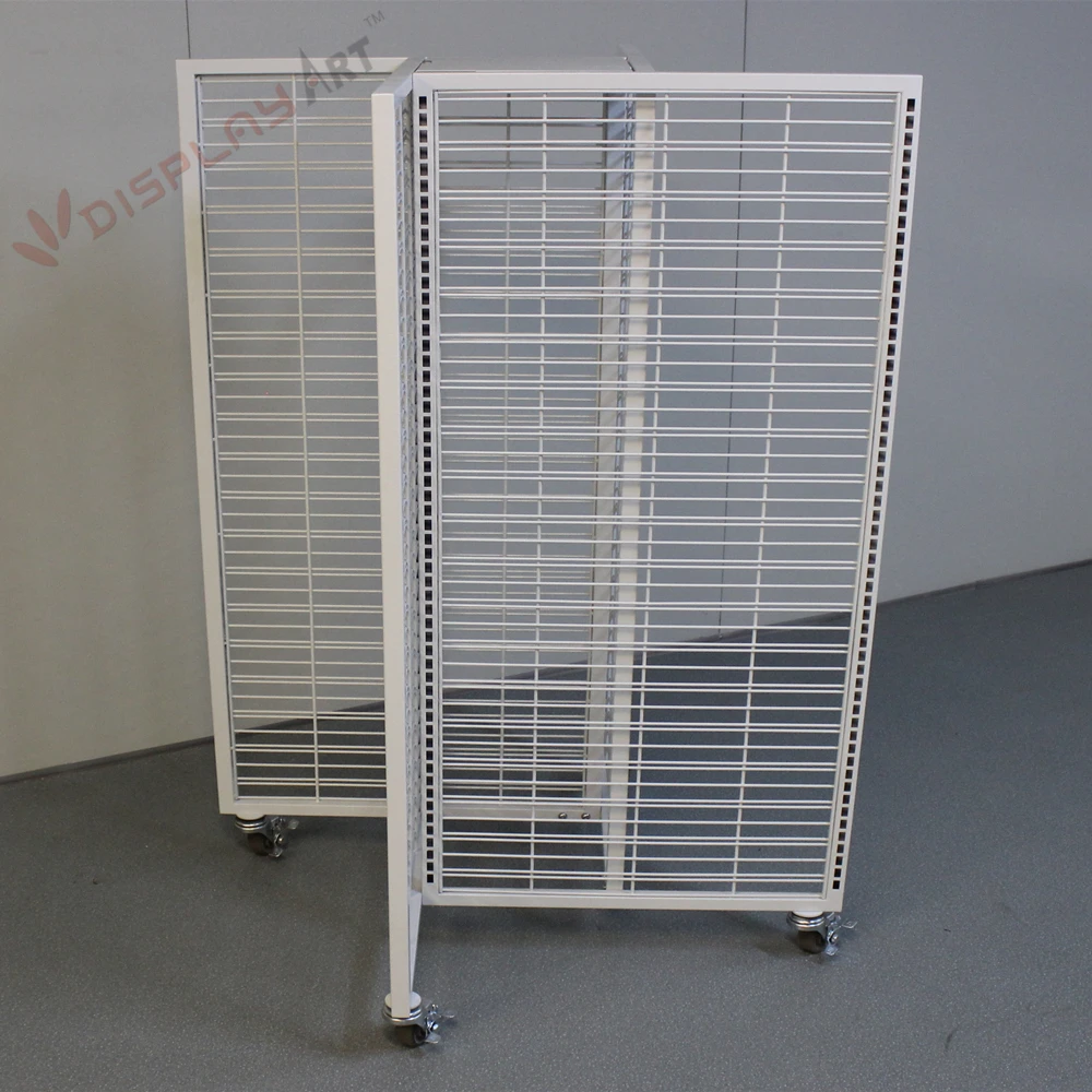 Four Side Floor Wire Gridwall Panels Display Rack With Pinwheel Base