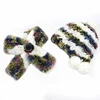 Wholesale custom hand-woven rabbit fur elastic collar rose flower fashion warm hat and scarf