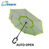 Pale green handsfree double layer with net C handle inverted personalized umbrella with logo printing