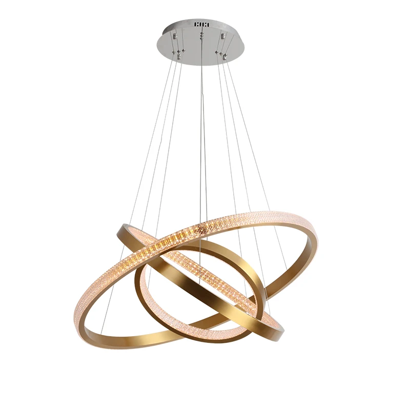 New Style indoor ring led circle gold chandelier modern Aluminum acrylic pendant led linear light