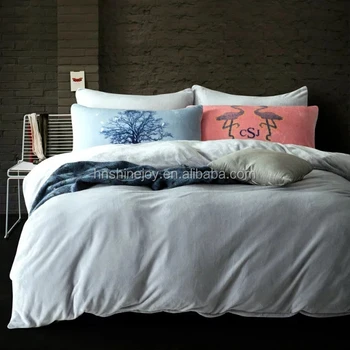 Hot Sale Flannel Bedding Sets Coral Fleece Quilt Cover Set Grey