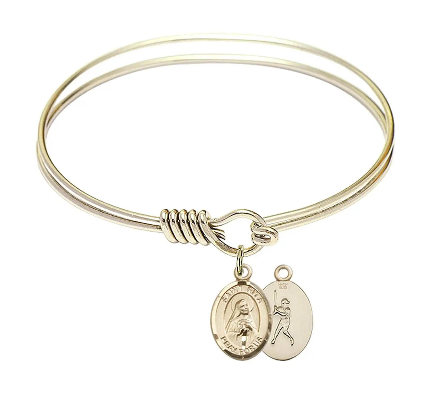 Catholic Saint Medals Holy Spirit Charm On A 7 Inch Oval Eye Hook Bangle Bracelet