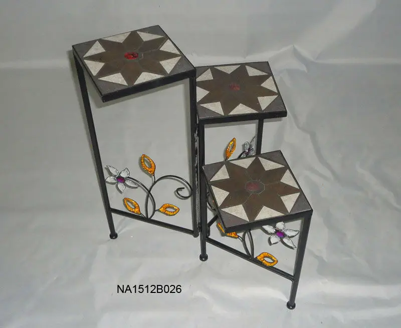 Hand made wrought iron flower pot stands garden decoration with mosaic