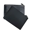 luxury black crocodile embossing saffiano leather A4 document holder business men zip pouch clutch bag with canvas lining