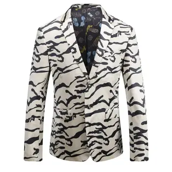 New Fashion Autumn Coat Zebra Pattern Mens Blazer Jacket Men Suit